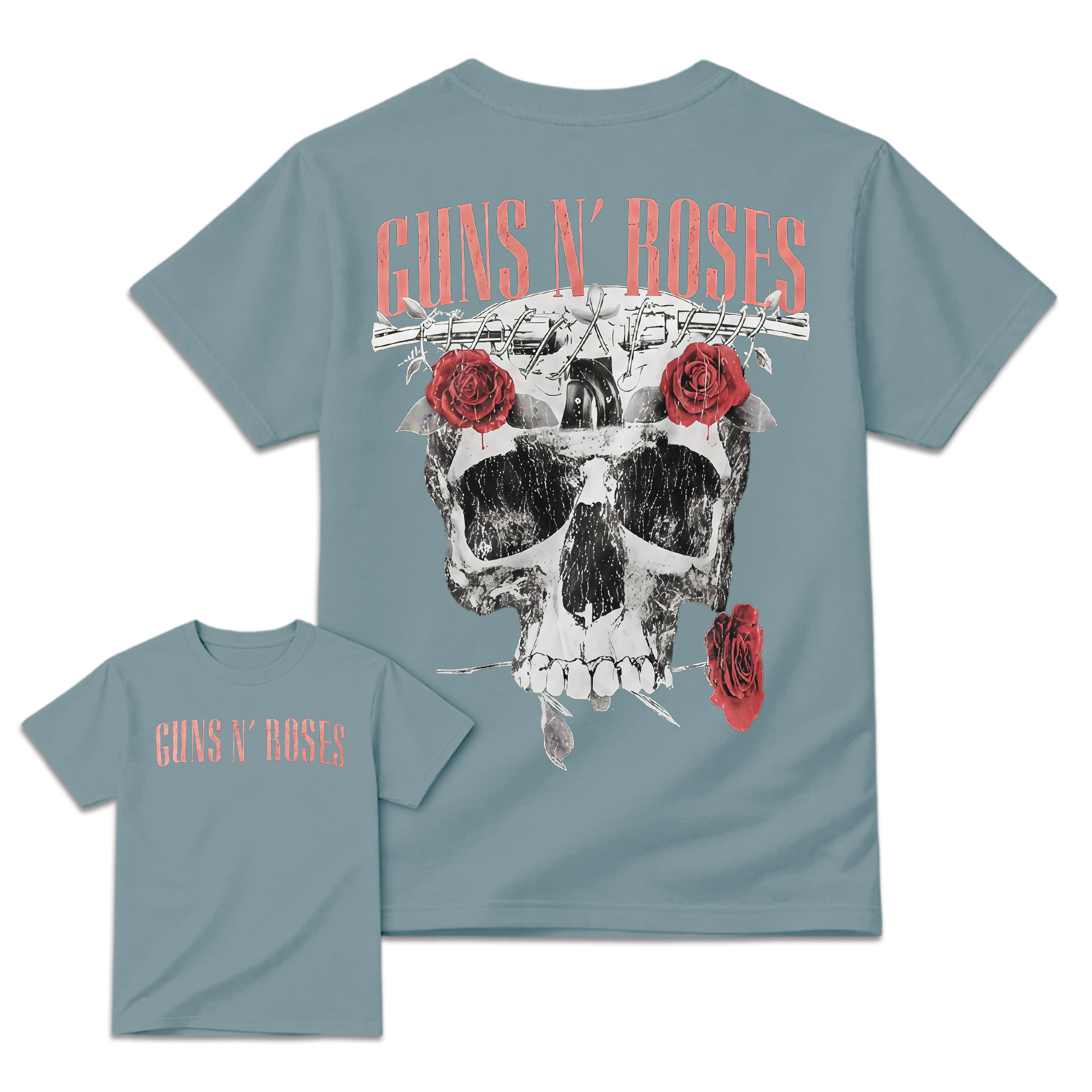 Guns N' Roses Black T-Shirt - Front & Back Print Skull and Roses Graphic Tee