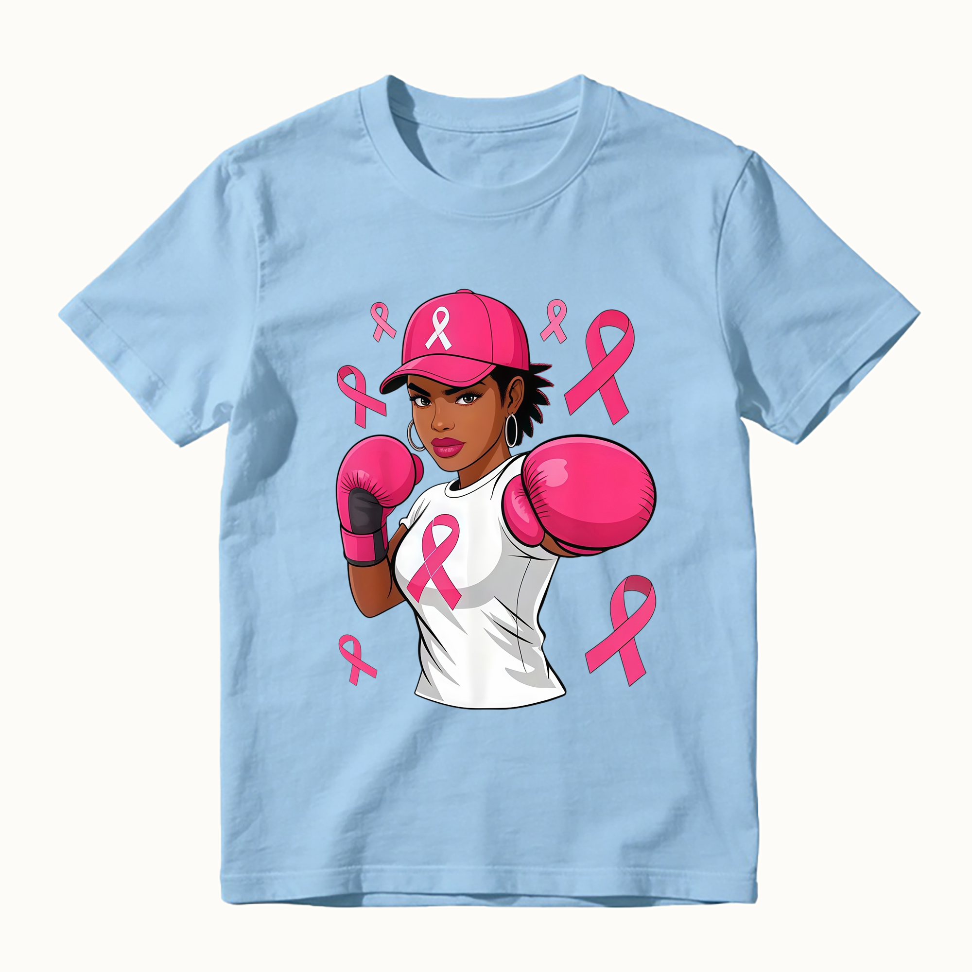 Unisex Women Black African American Fight Breast Cancer Pink Ribbon T-Shirt