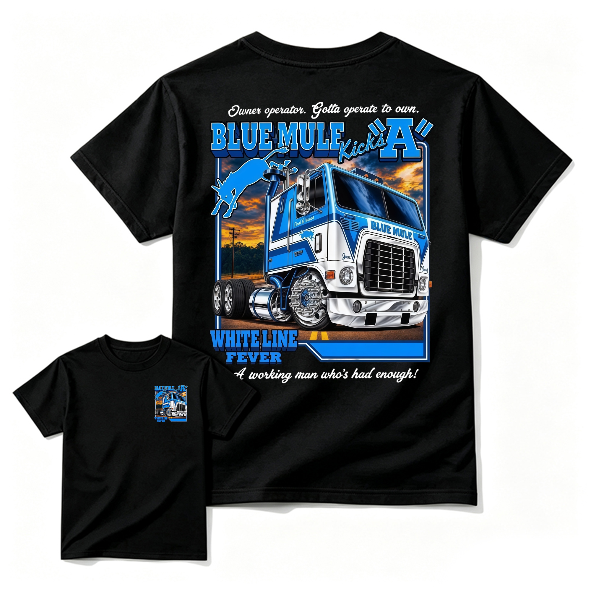 Blue Mule White Line Fever Vintage Trucker Graphic Tee