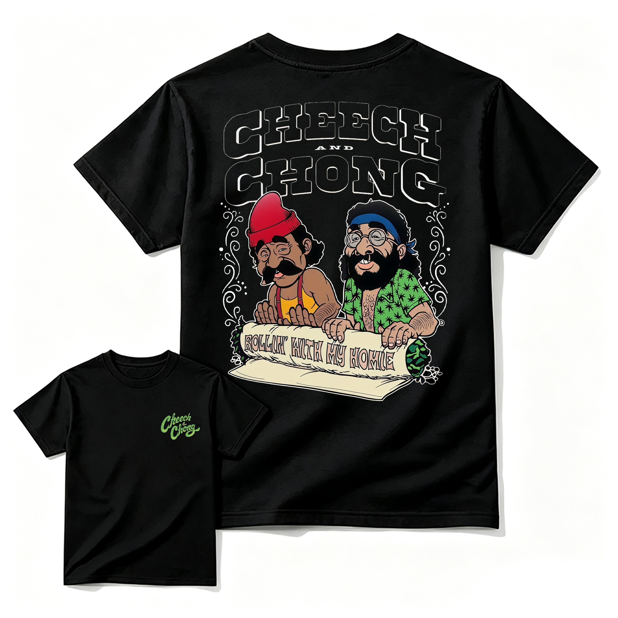 Cheech and Ch0ng Rolling with My Homies Graphic T-Shirt, Retro Comedy Movie Cannabis Humor Tee