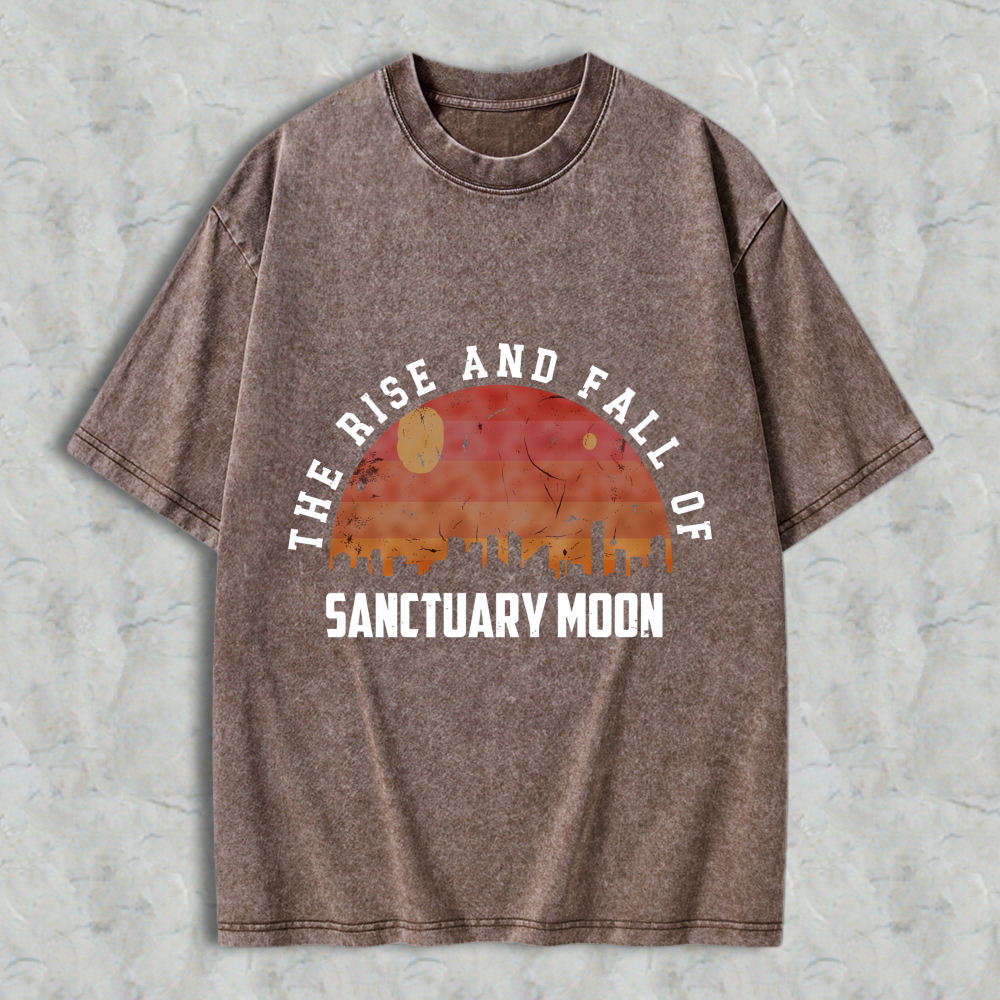 Wardrobecart The Rise And Fall Of Sanctuary Moon City Skyline Sunset Design Unisex Washed T-shirt