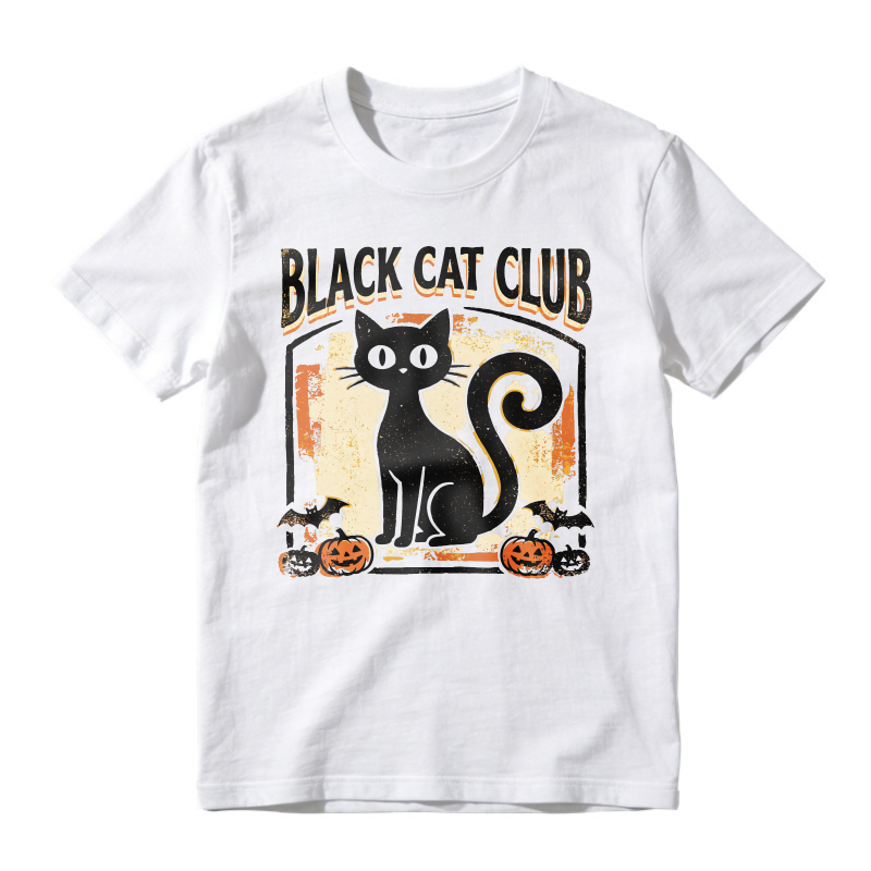 Black Cat Club Halloween White Cat And Pumpkins Graphic, Unisex Classic T-shirt