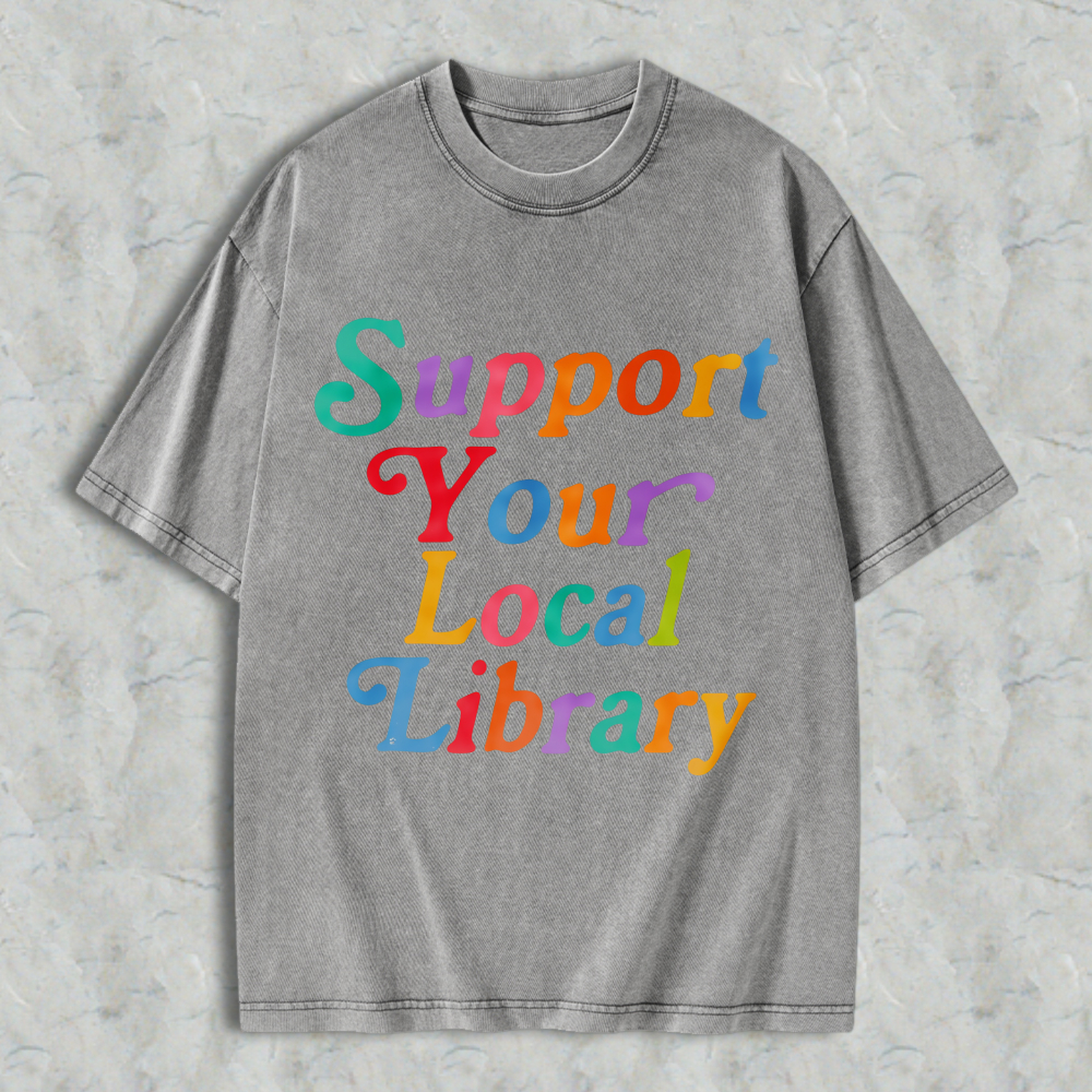 Wardrobecart Support Your Local Library Unisex Washed T-shirt