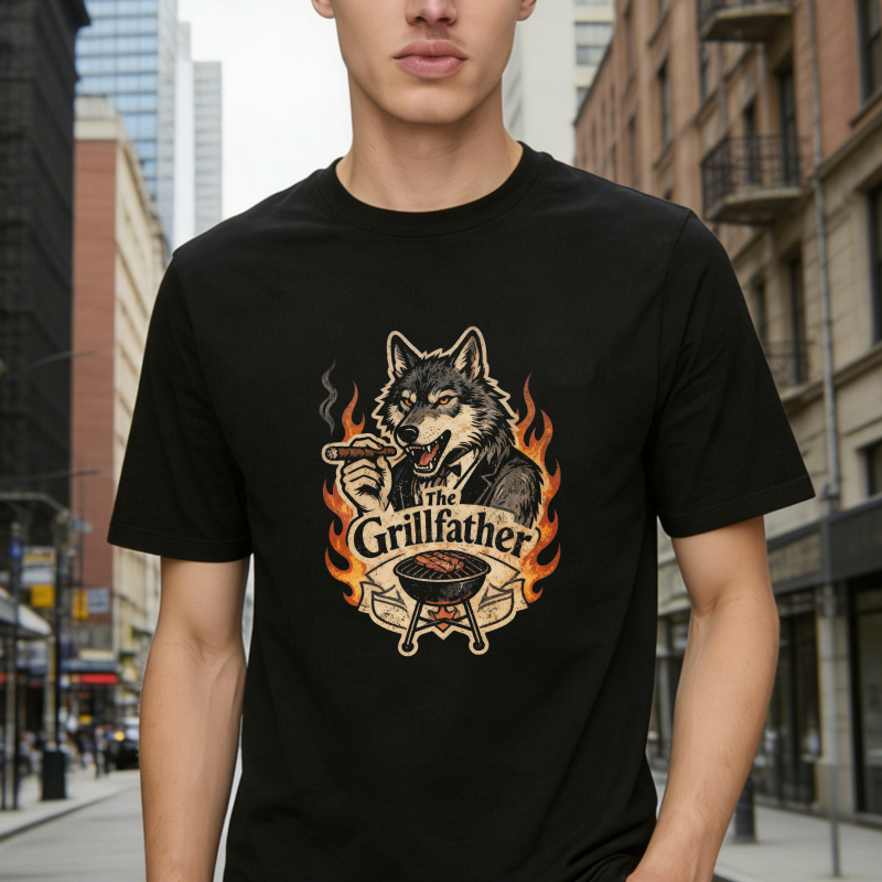 The Grillfather Wolf With Cigar And Barbecue Grill Unisex Classic T-shirt