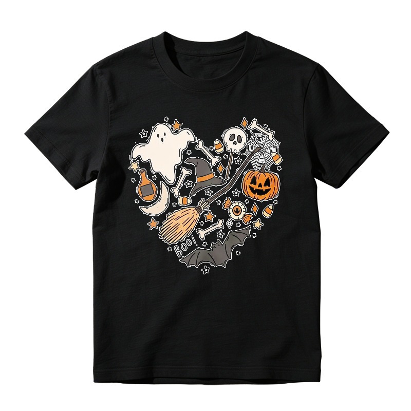 Halloween Heart Shaped Ghost Pumpkin Witch Hat Broomstick Skeleton Candy Unisex Classic T-shirt