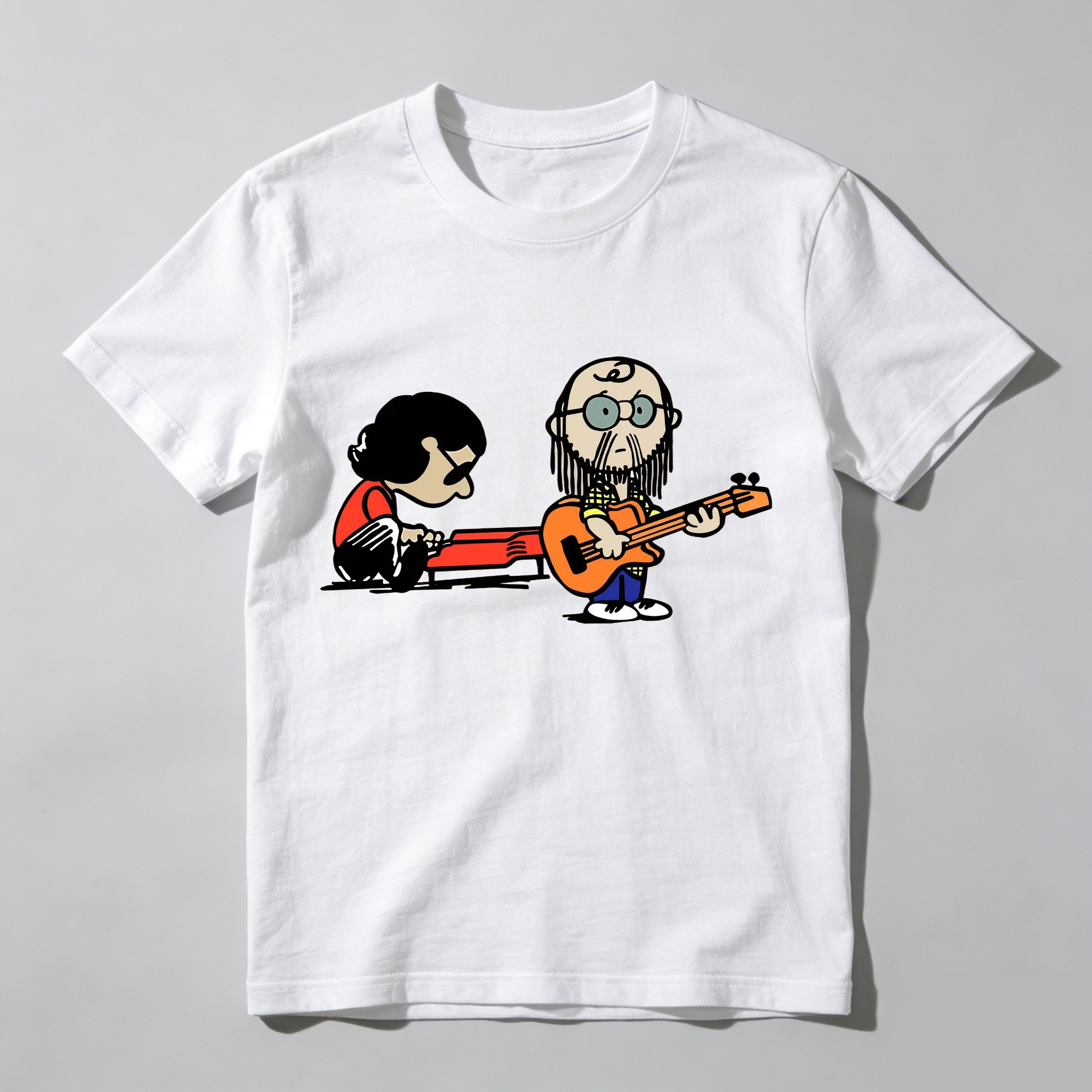 Cartoon Musician Duo Playing Guitar And Keyboard Unisex Classic T-shirt