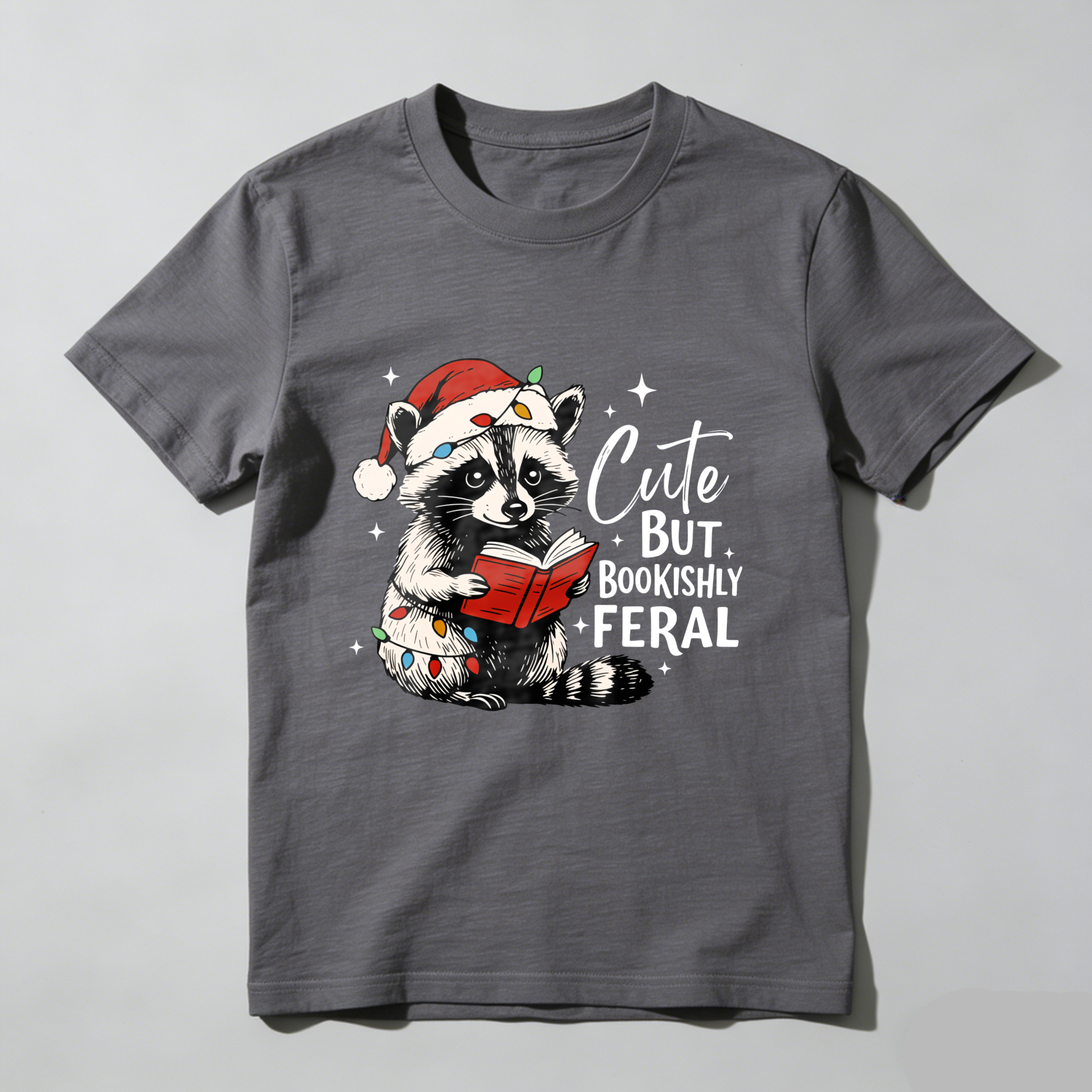 Wardrobecart Cute But Bookishly Feral Raccoon Reading Tshirt