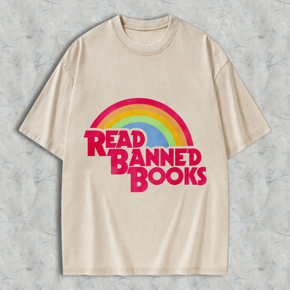 Wardrobecart Read Banned Books Rainbow Design Unisex Washed T-shirt