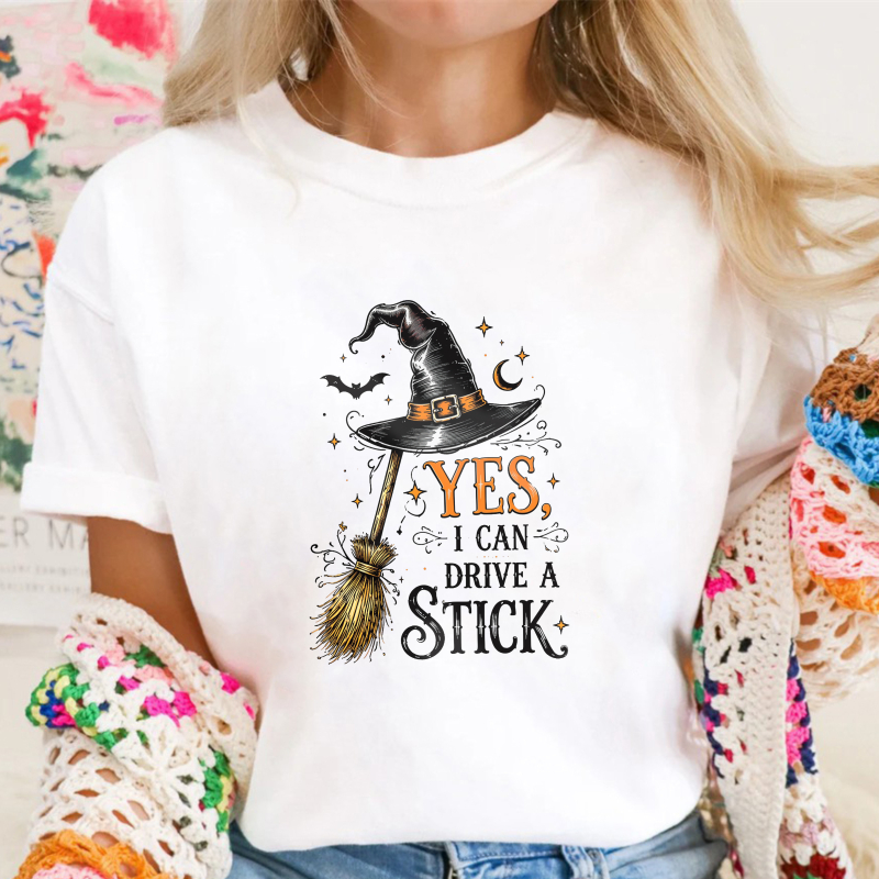 Yes I Can Drive A Stick Witch Hat Broomstick Halloween Humor Unisex Classic T-shirt