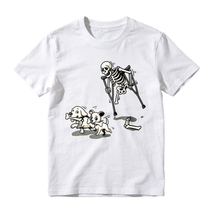 Skeleton With Crutches Chased By Dogs, Unisex Classic T-shirt