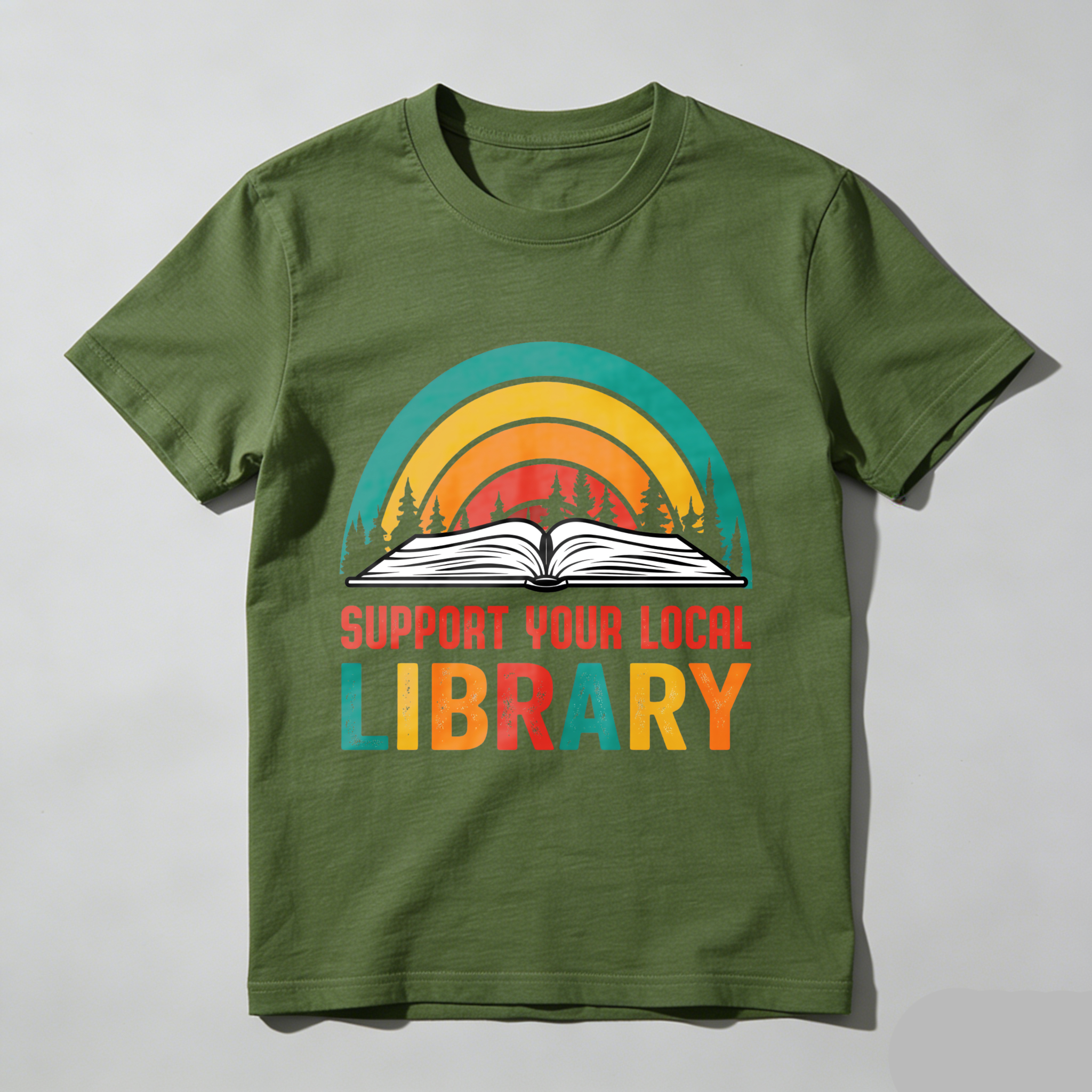 Wardrobecart Support Your Local Library Rainbow Book Forest Tshirt