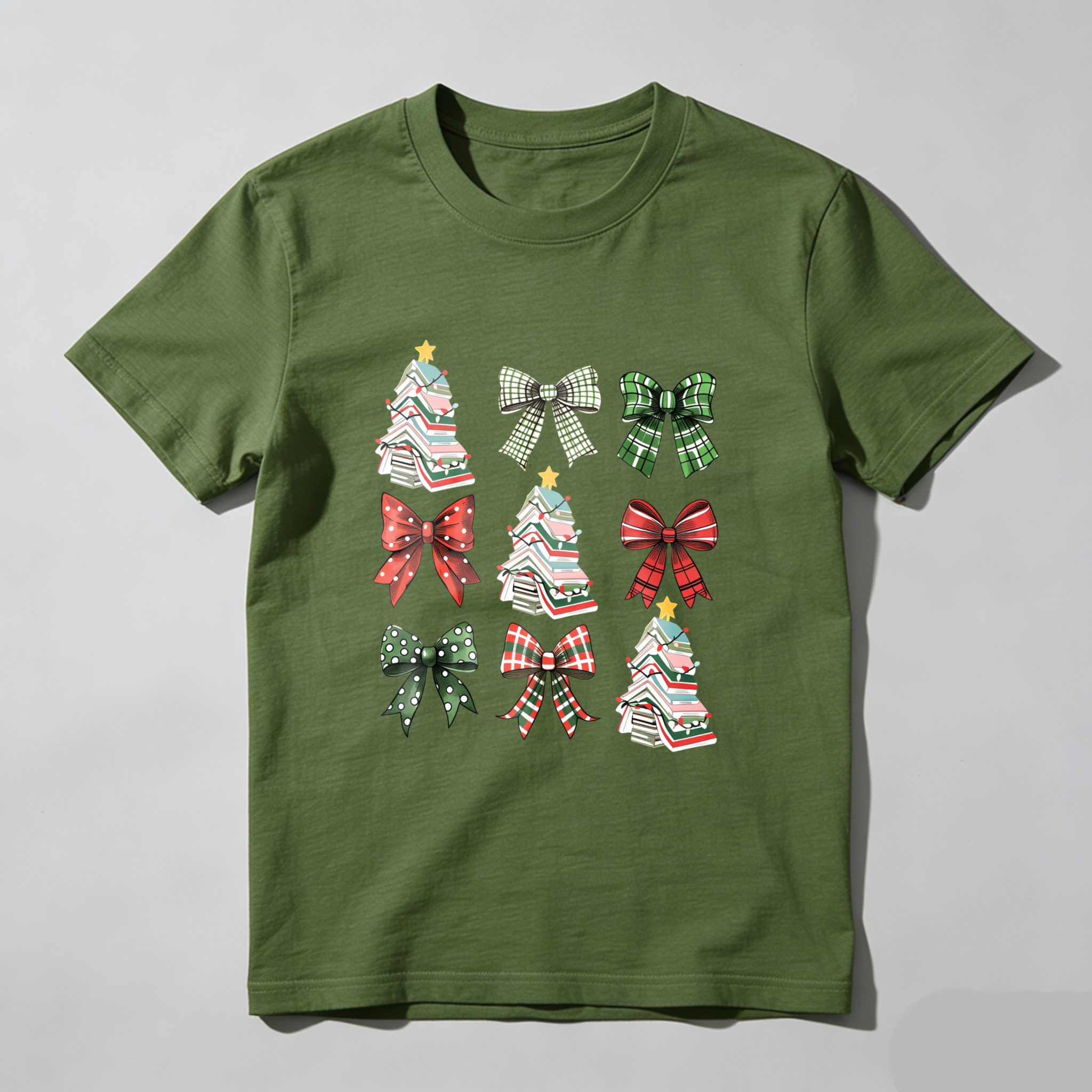 Wardrobecart Christmas Trees And Plaid Bows Pattern Tshirt