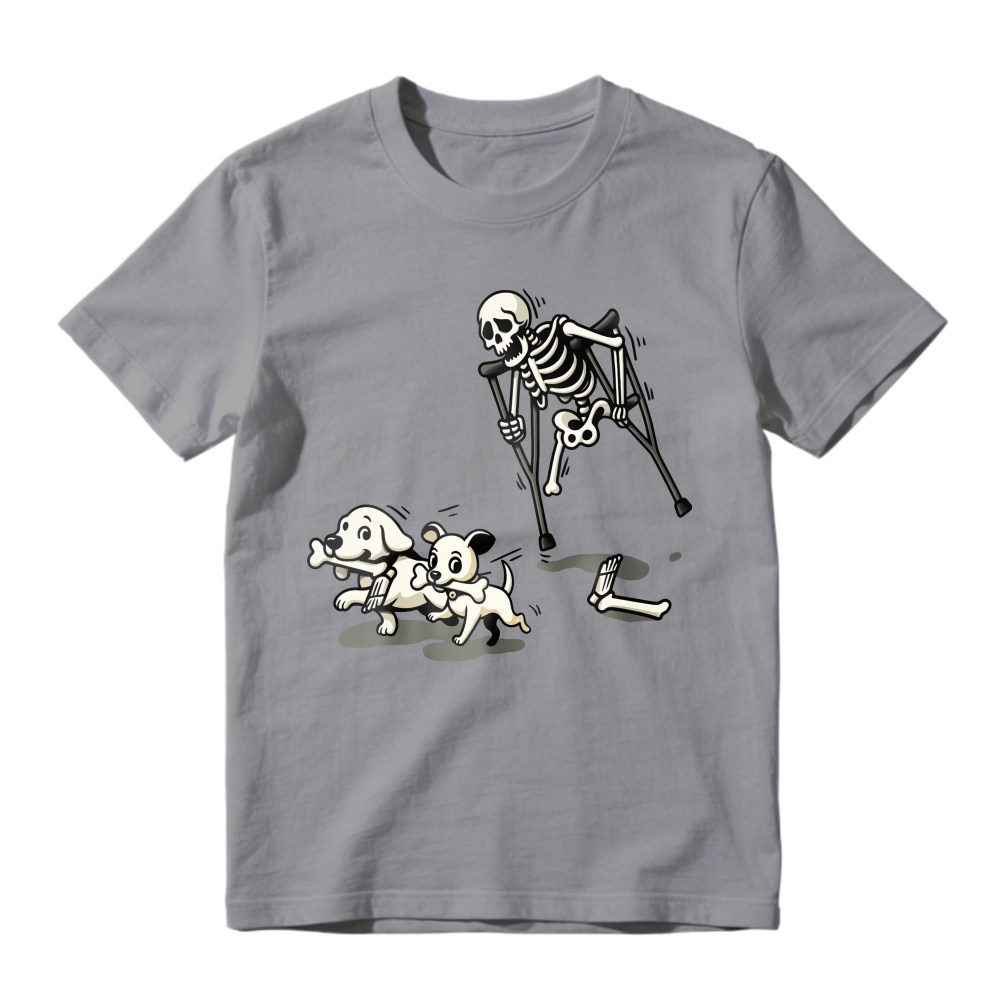 Skeleton With Crutches Chased By Dogs, Unisex Classic T-shirt