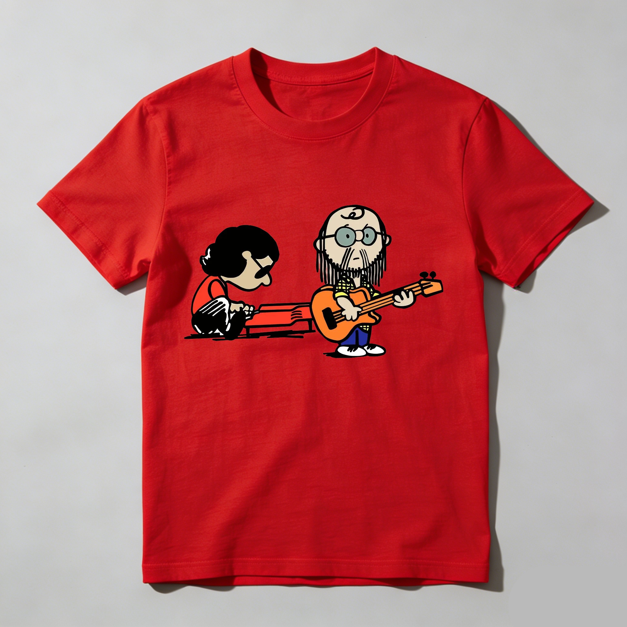 Cartoon Musician Duo Playing Guitar And Keyboard Unisex Classic T-shirt