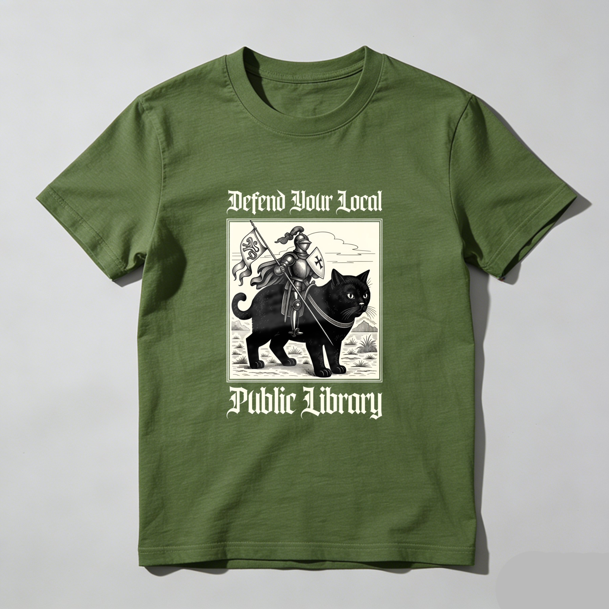 Wardrobecart Defend Your Local Public Library Cat Knight Tshirt