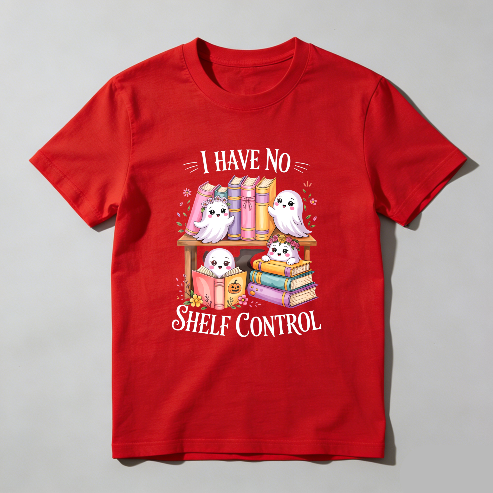 Wardrobecart Cute Ghosts Reading Books With Floral Accents And Text I Have No Shelf Control Unisex Classic T-shirt