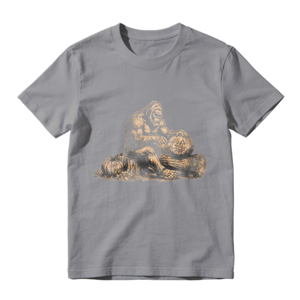 Vintage Style Bigfoot Sasquatch Sitting On Log Holding Skull Graphic T-shirt