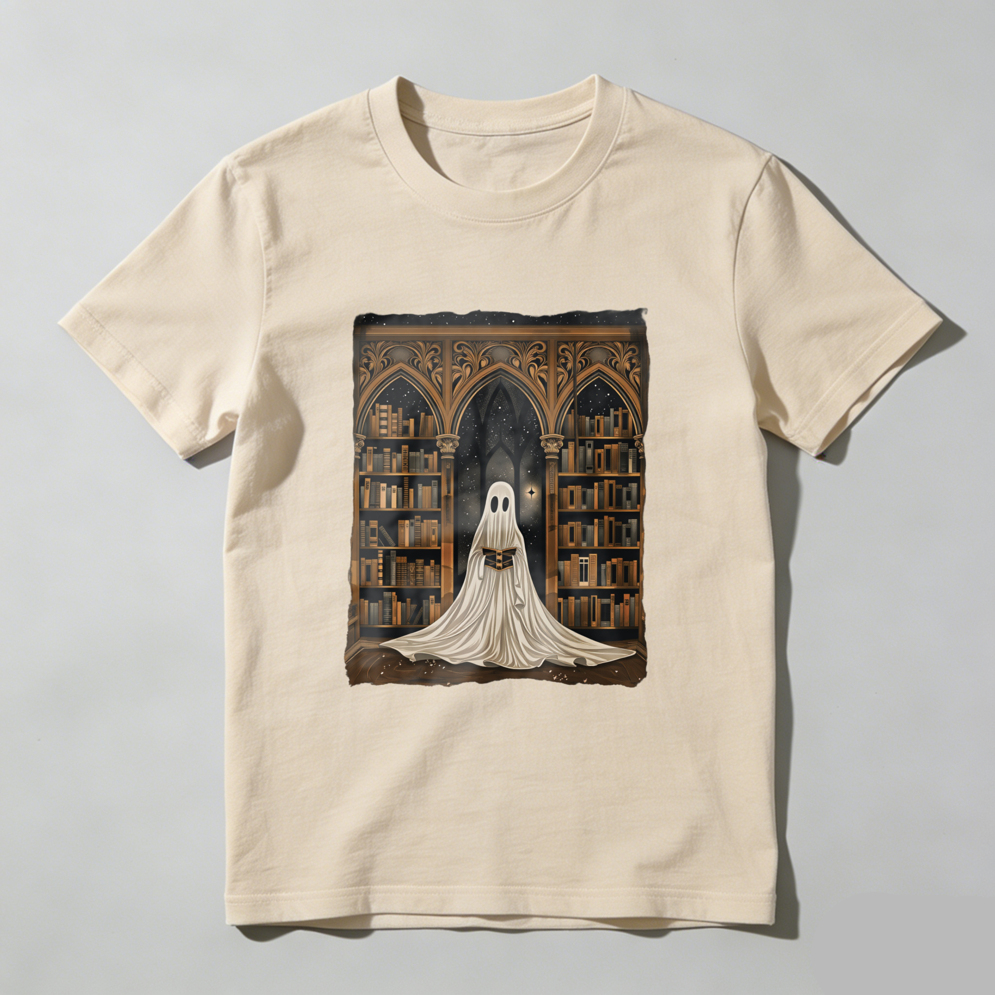 Wardrobecart Ghost In Library With Books And Stars Tshirt
