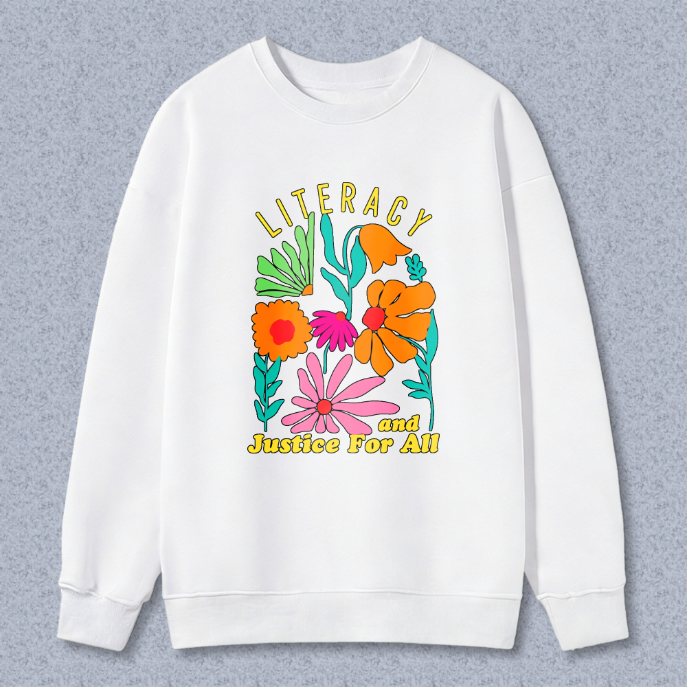 Wardrobecart Literacy And Justice For All Floral Design Unisex Classic Sweatshirt