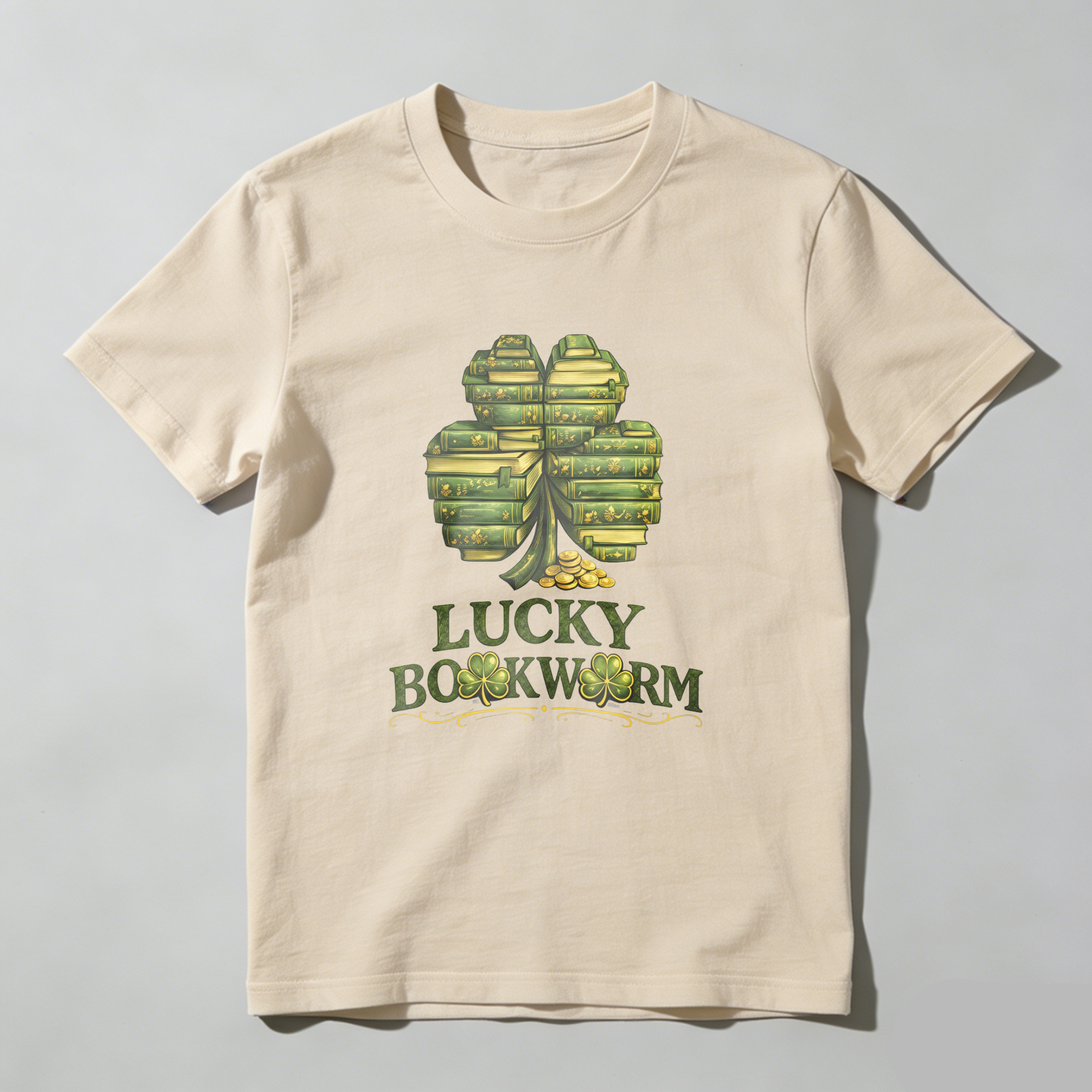 Wardrobecart Lucky Bookworm Shamrock Books Design tshirt