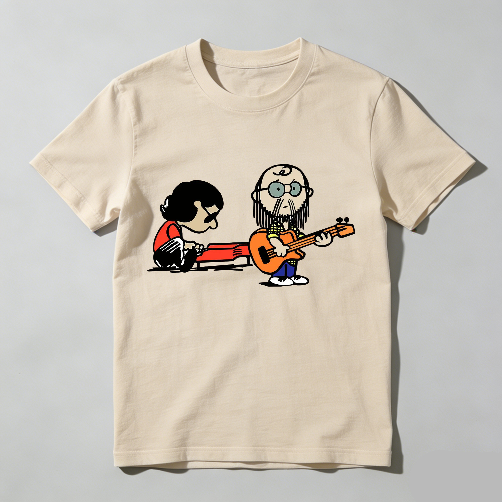 Cartoon Musician Duo Playing Guitar And Keyboard Unisex Classic T-shirt