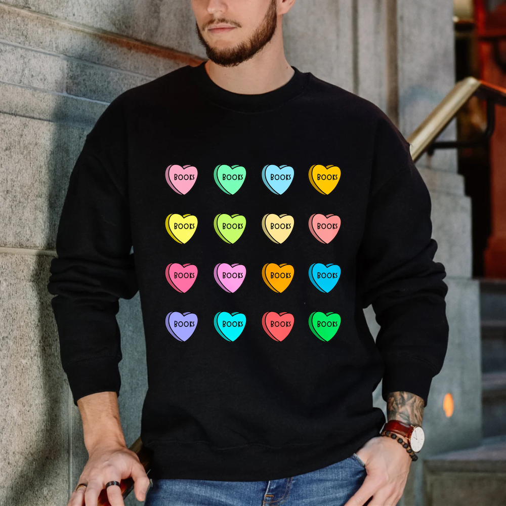 Wardrobecart Candy Heart Book Pattern Unisex Classic Sweatshirt