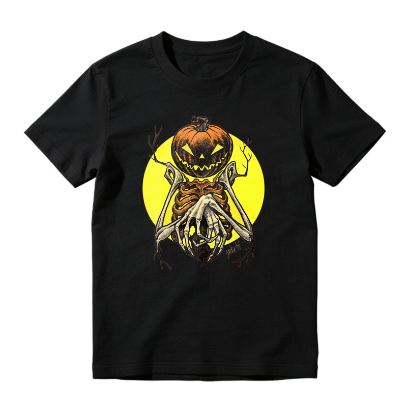 Scary Pumpkin Head Skeleton With Yellow Moon, Unisex Classic T-shirt