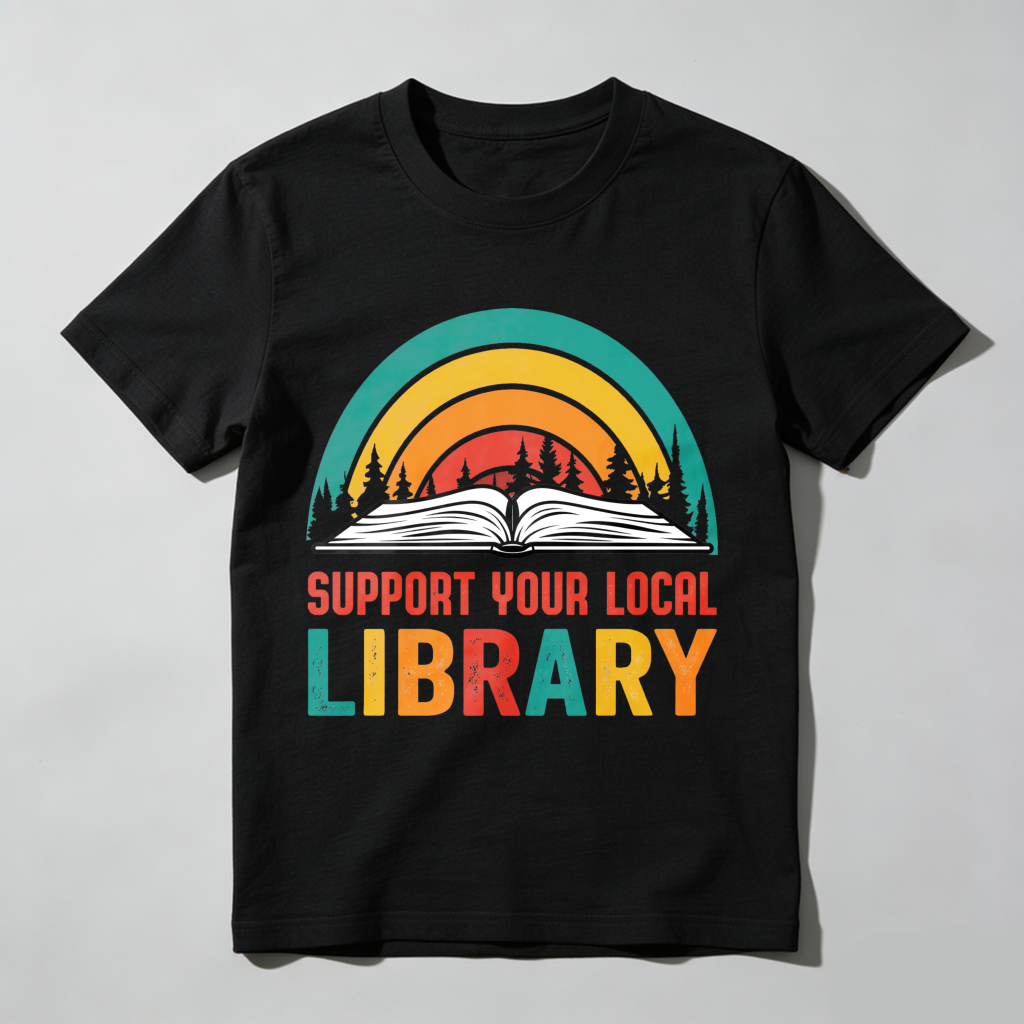 Wardrobecart Support Your Local Library Rainbow Book Forest Tshirt