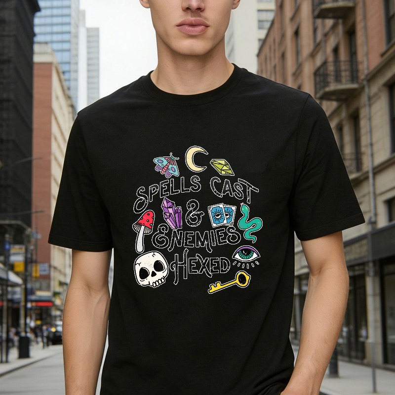 Spells Cast And Enemies Hexed Magic Skull Moon Snake Key Graphic, Unisex Classic T-shirt