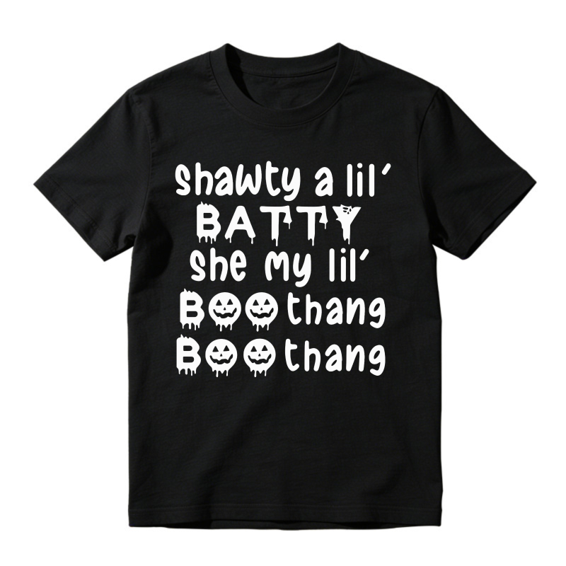 Shawty A Lil Batty She My Lil Boo Thang Halloween Pumpkin Face Text Unisex Classic T-shirt