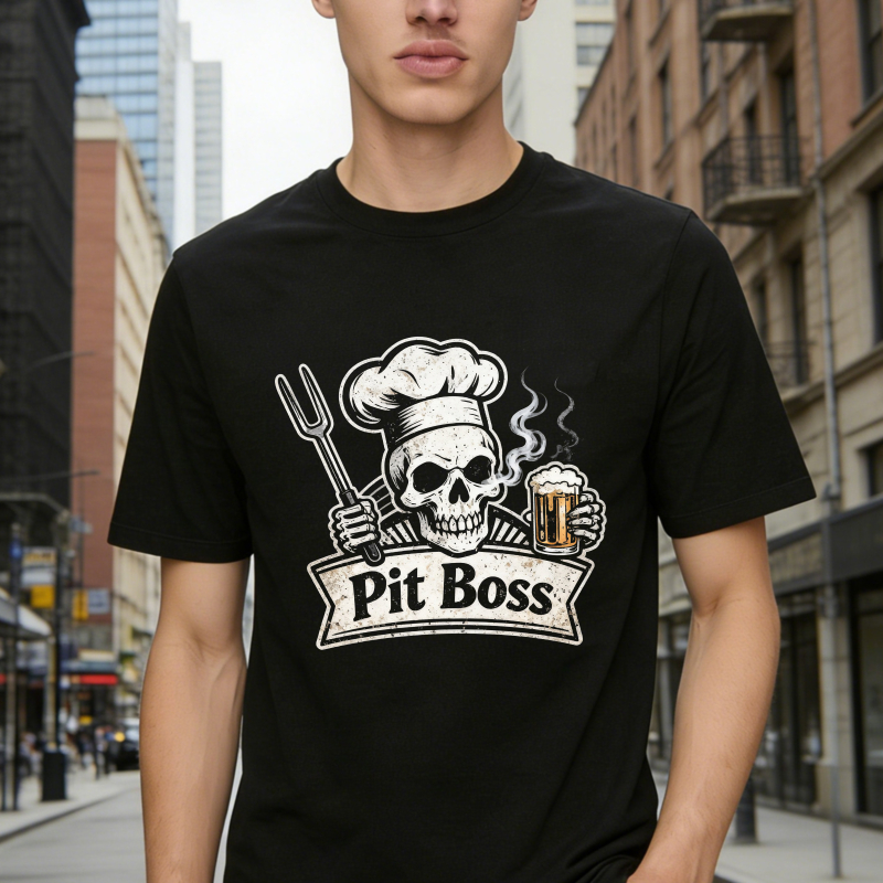 Skull Chef Holding Fork And Beer Mug Pit Boss Unisex Classic T-shirt