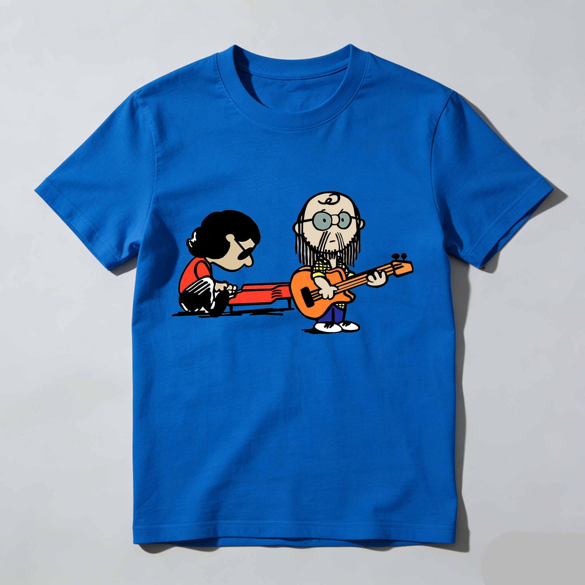 Cartoon Musician Duo Playing Guitar And Keyboard Unisex Classic T-shirt