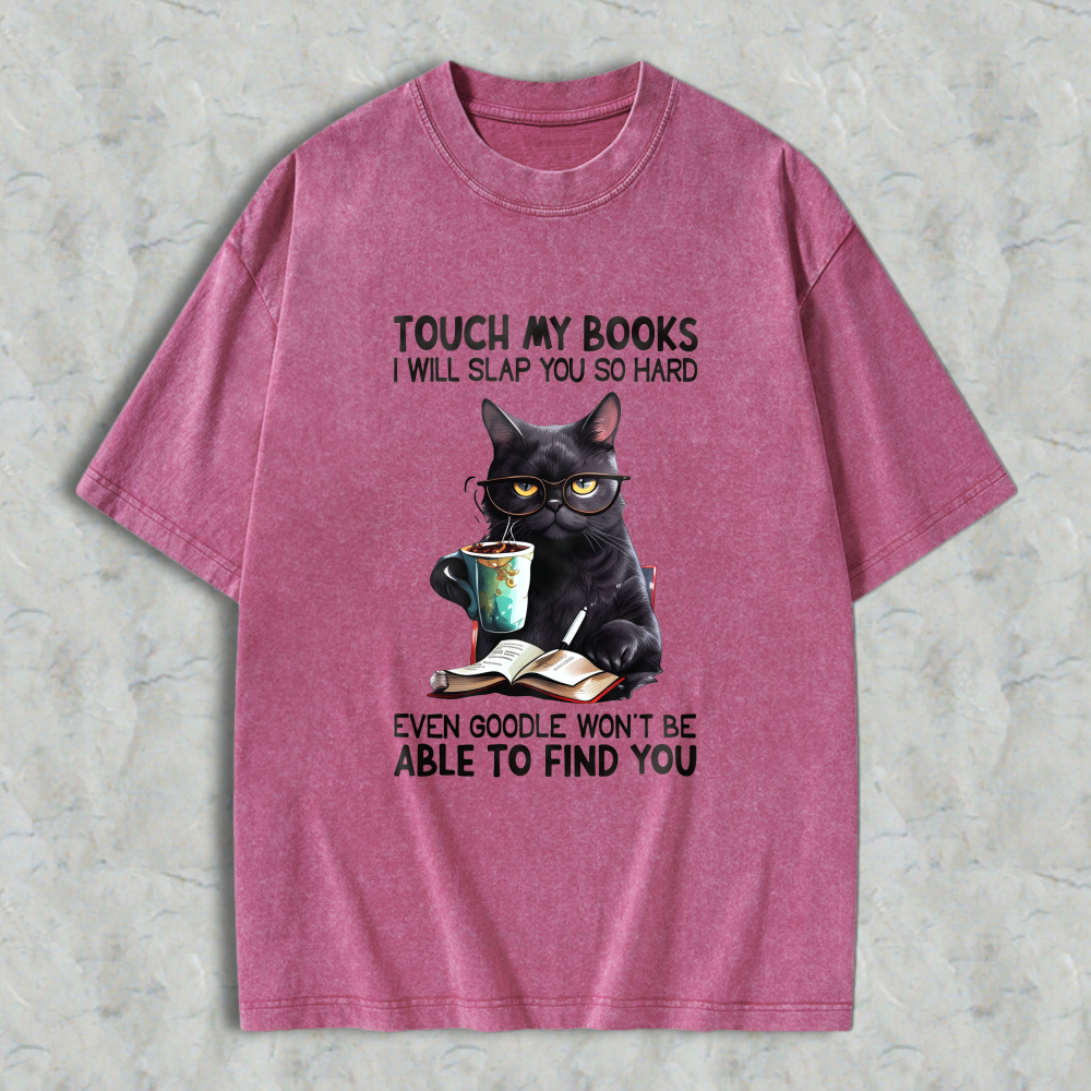 Wardrobecart Black Cat With Glasses Reading Book And Coffee Cup Unisex Washed T-shirt