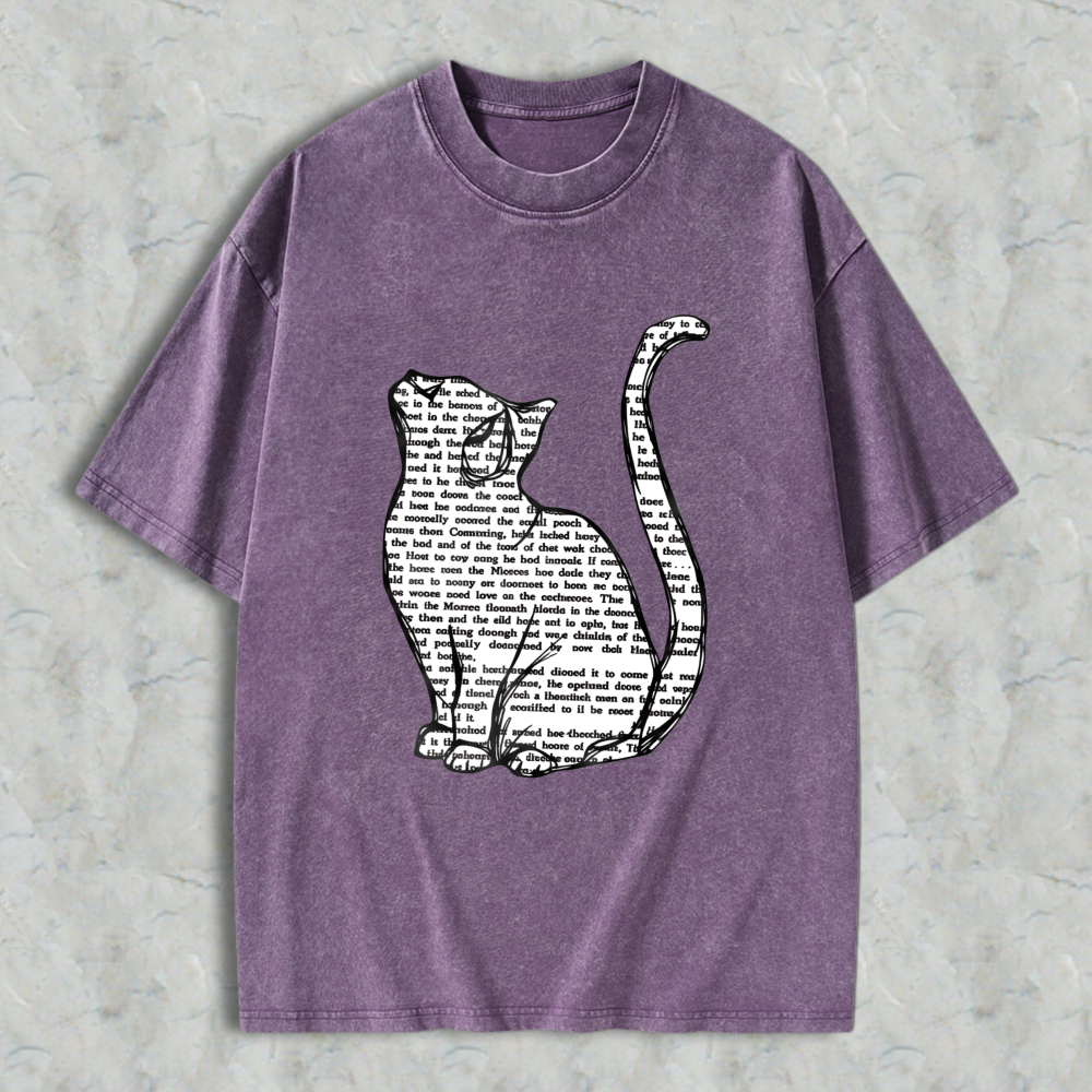 Wardrobecart Cat Silhouette With Text Pattern Unisex Washed T-shirt