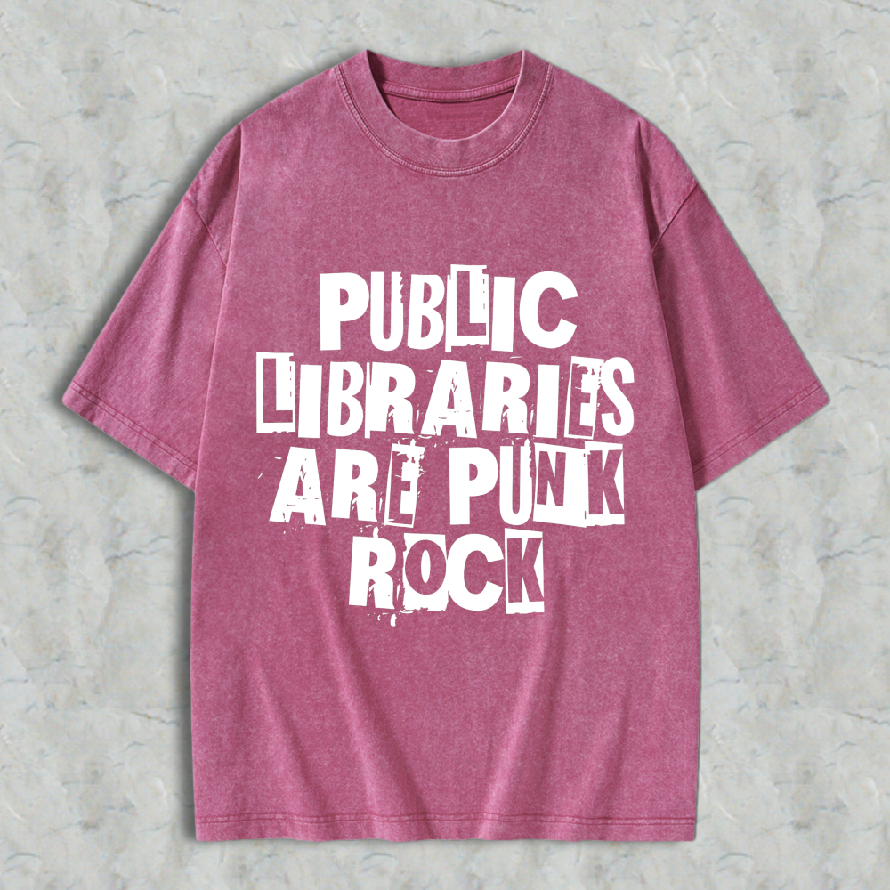 Wardrobecart Public Libraries Are Punk Rock Unisex Washed T-shirt
