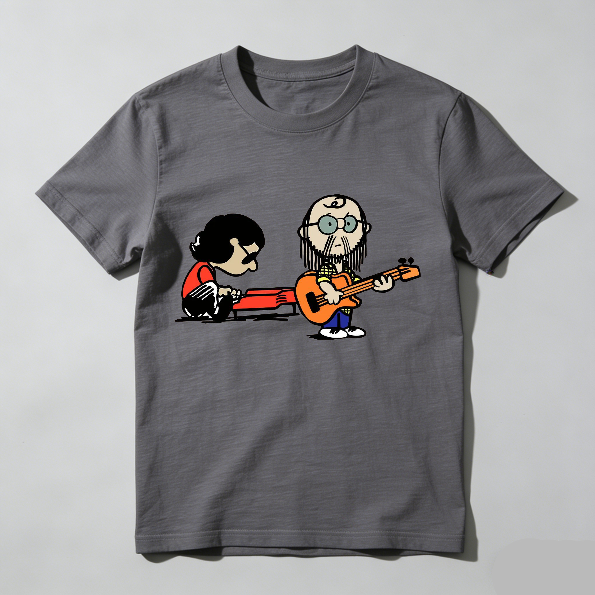 Cartoon Musician Duo Playing Guitar And Keyboard Unisex Classic T-shirt
