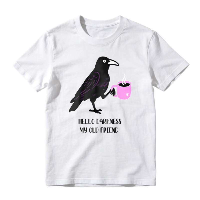 Black Crow Holding Pink Coffee Mug, Hello Darkness My Old Friend Quote, Unisex Classic T-shirt