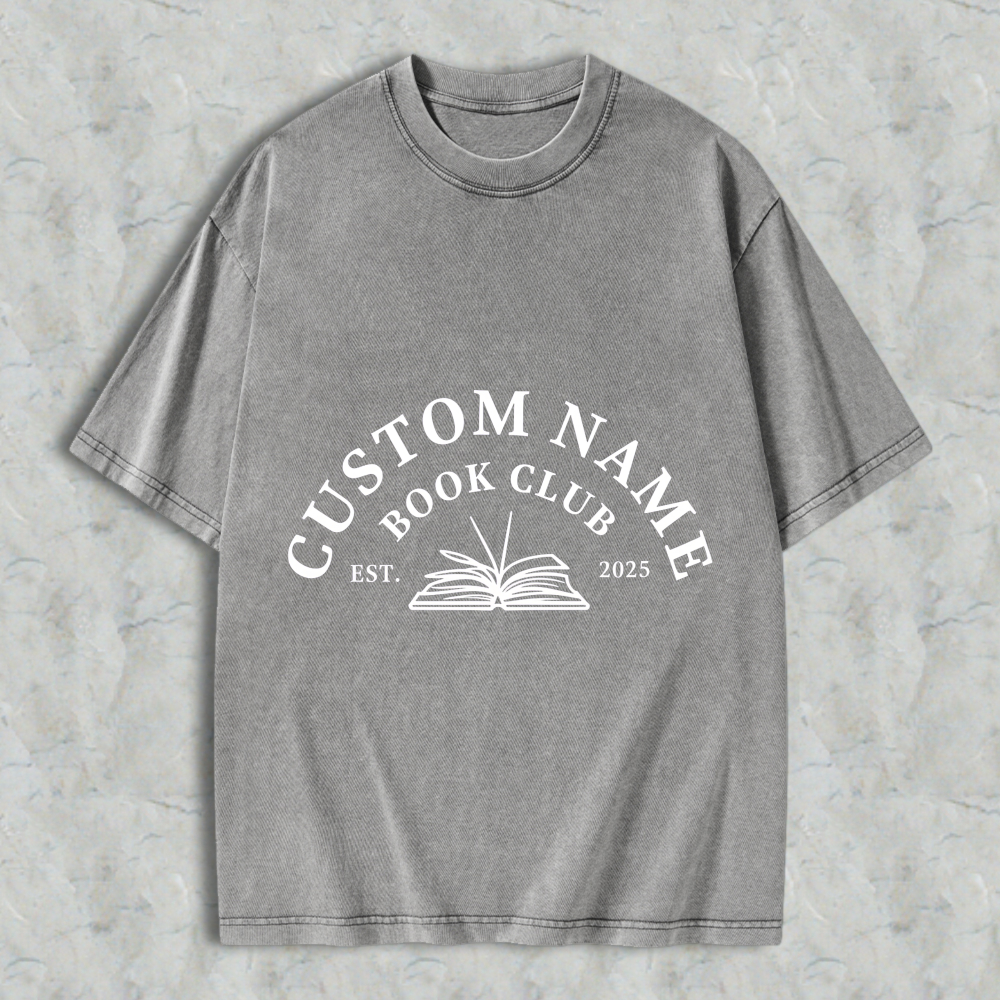 Wardrobecart Custom Name Book Club Est 2025 With Open Book Design Unisex Washed T-shirt