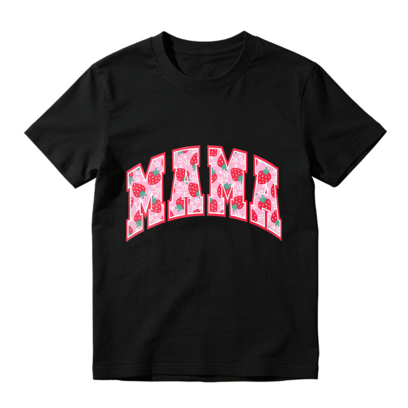 Strawberry Pattern Mama Text Graphic, Unisex Classic T-shirt