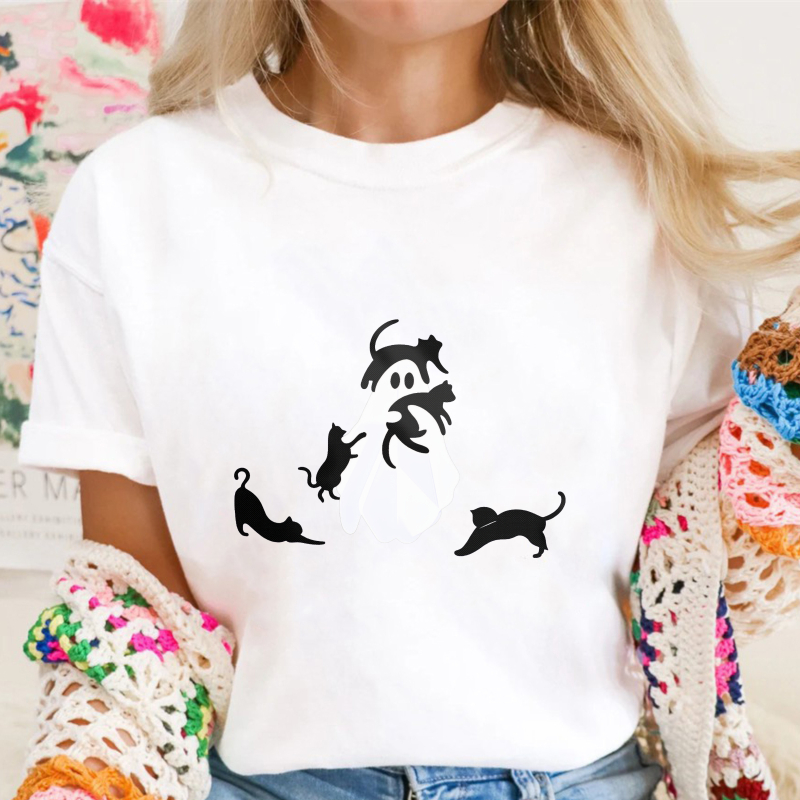 Cute Ghost Surrounded By Cats Halloween Unisex Classic T-shirt