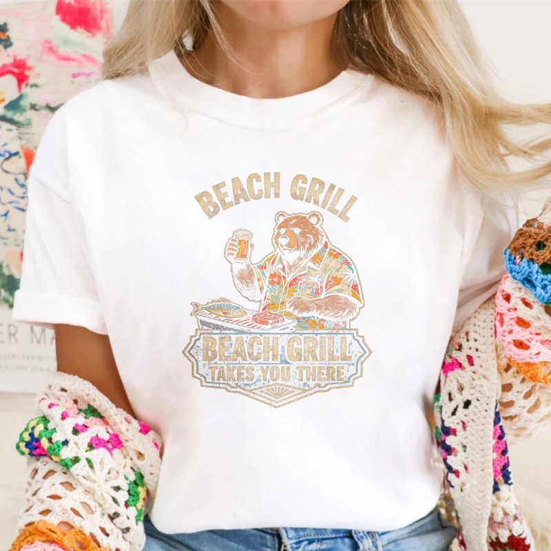 Beach Grill Bear With Beer And Seafood Unisex Classic T-shirt