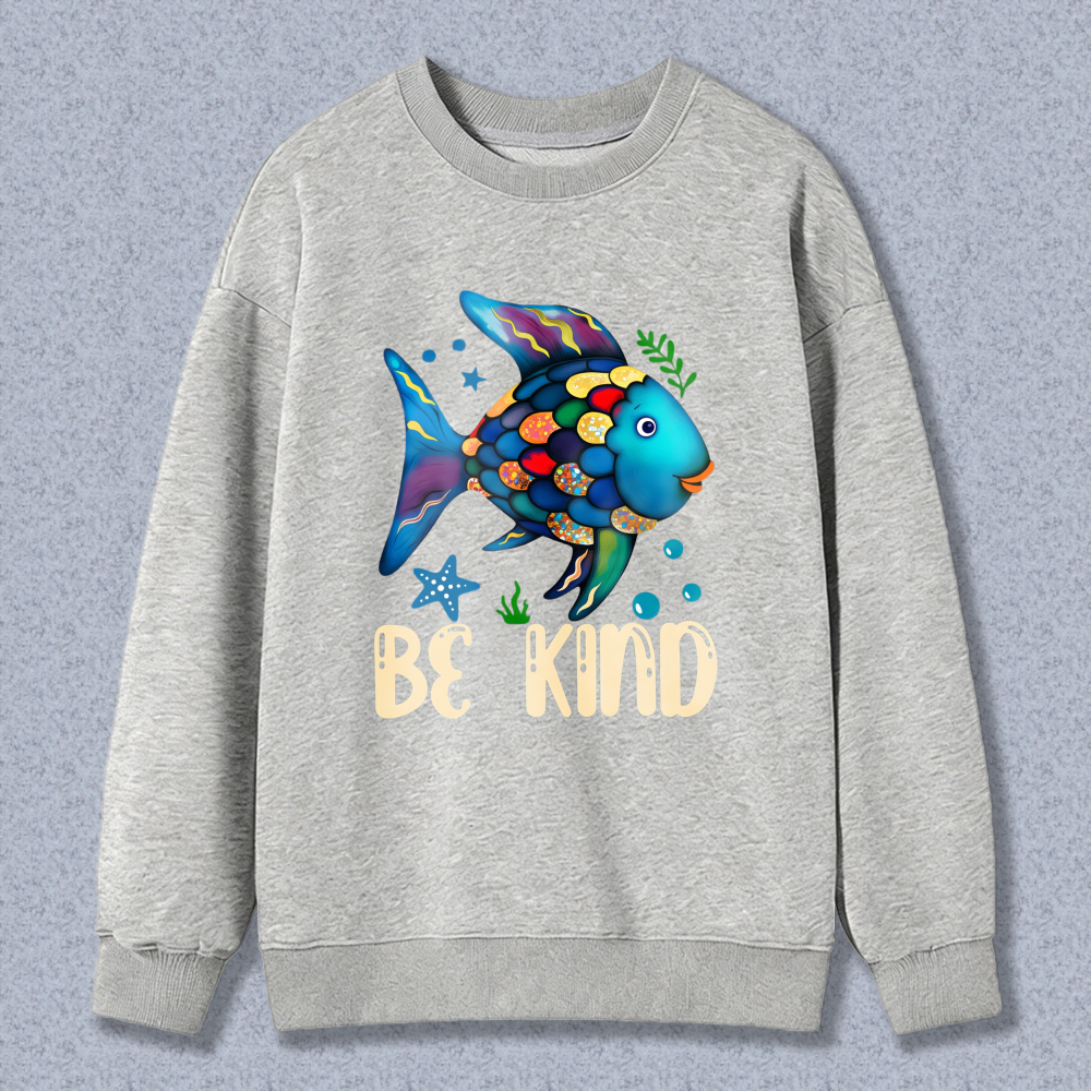 Wardrobecart Colorful Fish With Be Kind Text Unisex Classic Sweatshirt