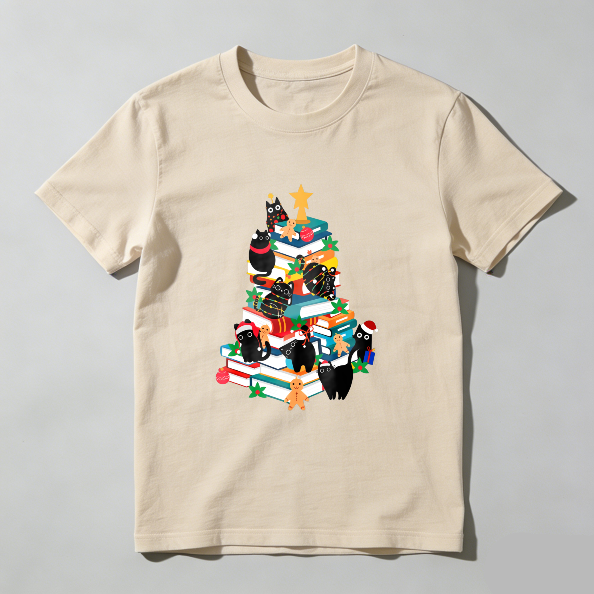 Wardrobecart Christmas Tree Books Cats Stars Gifts Tshirt