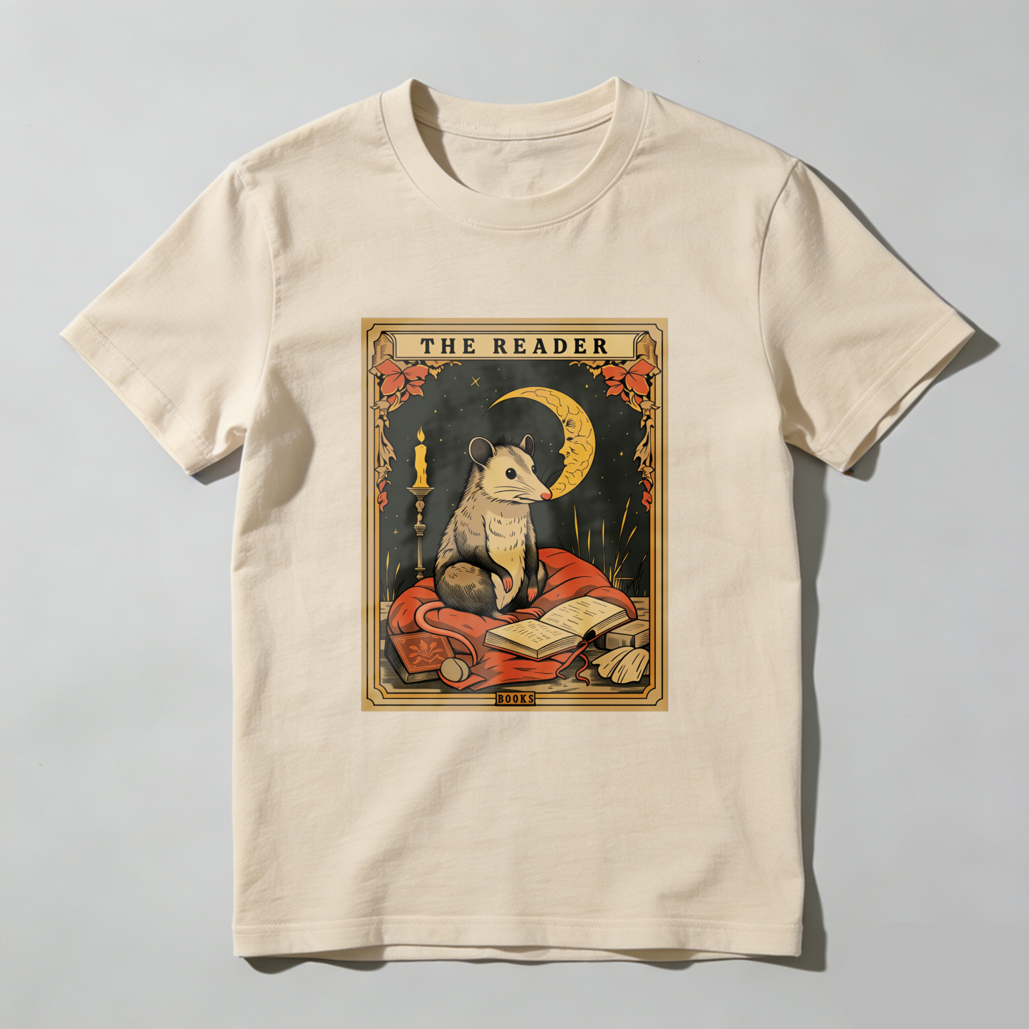 Wardrobecart The Reader Mouse Book Moon Candle Leaves Tshirt