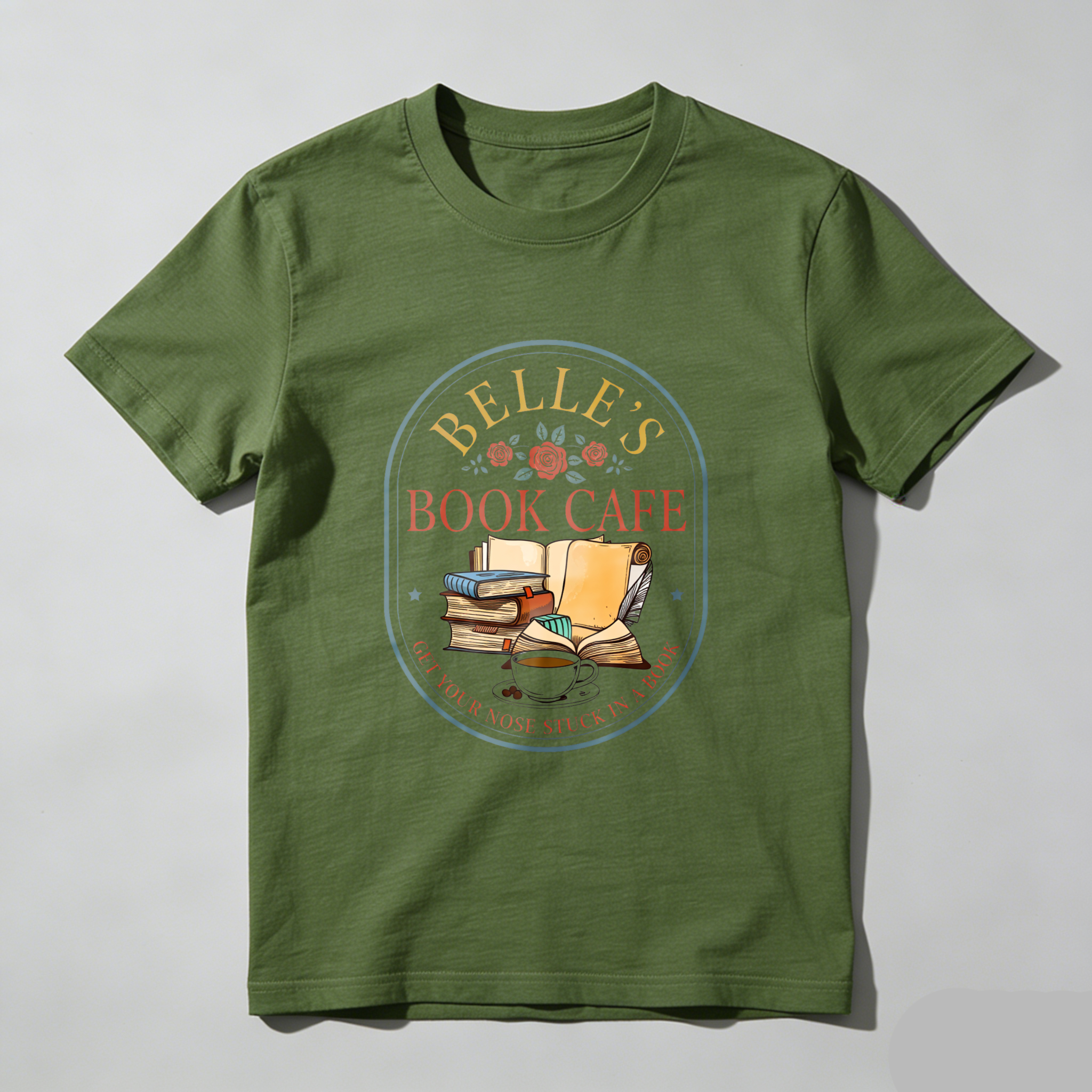 Wardrobecart Belle's Book Cafe Get Your Nose Stuck In A Book Tshirt