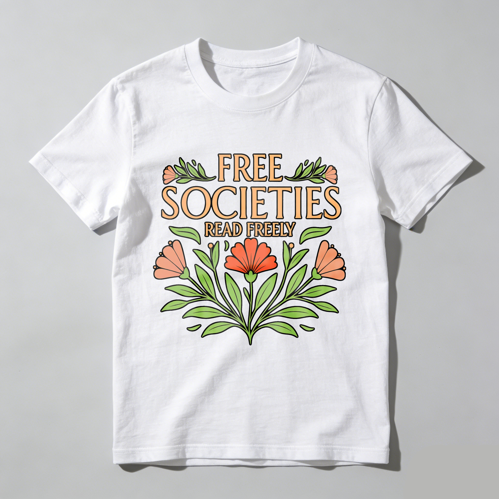 Wardrobecart Free Societies Read Freely Floral Design Tshirt