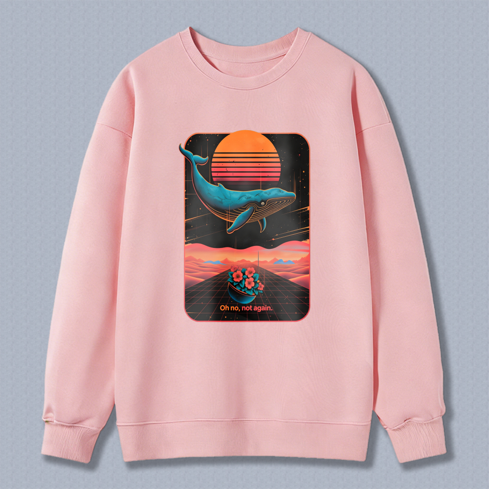 Wardrobecart Whale And Sunset Landscape With Flower Boat Oh No Not Again Unisex Classic Sweatshirt