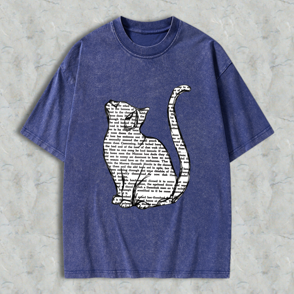 Wardrobecart Cat Silhouette With Text Pattern Unisex Washed T-shirt