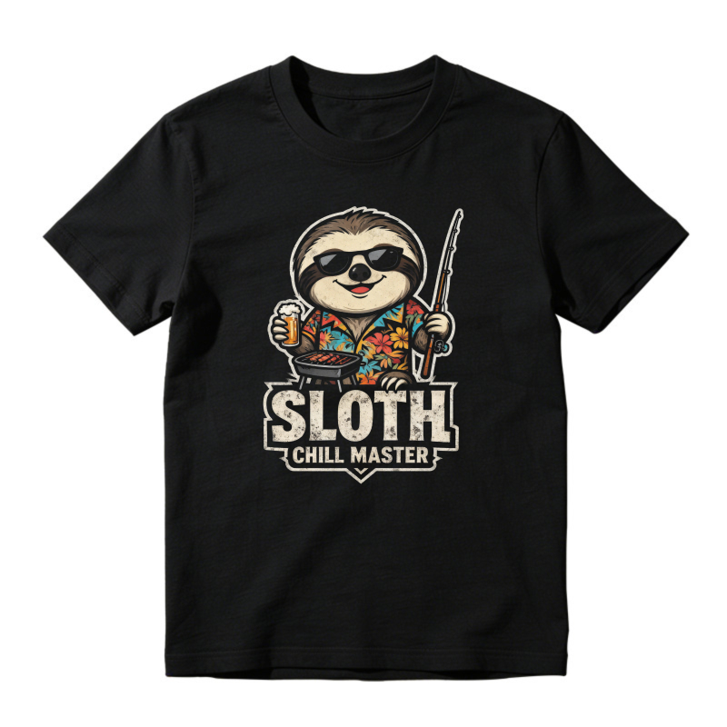 Sloth Chill Master Funny Cartoon Sloth Wearing Sunglasses And Hawaiian Shirt Holding Fishing Rod And Beer Unisex Classic T-shirt