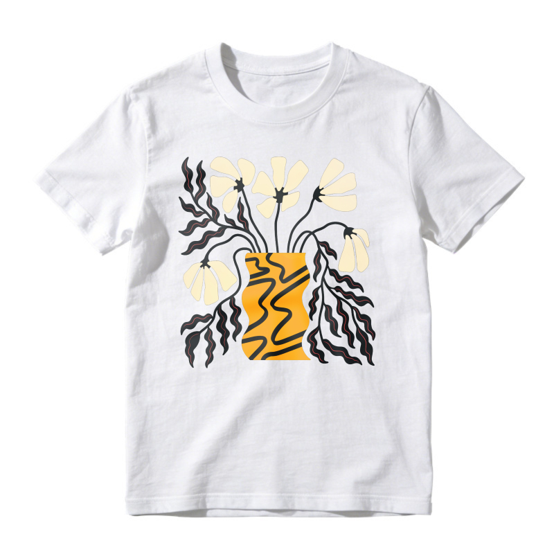 Abstract Yellow Vase With White Flowers And Roots, Unisex Classic T-shirt